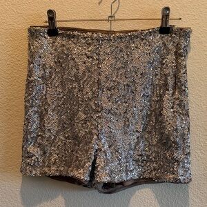 Express Silver Sequin High Waist Shorts